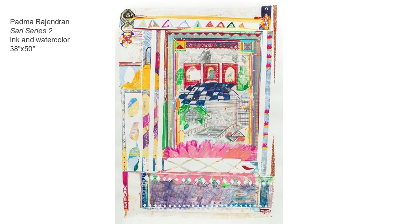 Padma Rajendran Sari Series 2 ink and watercolor 38”x50”