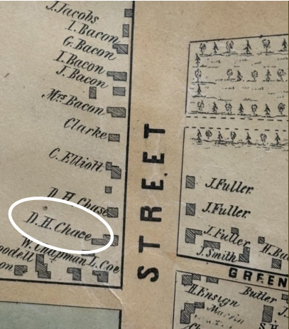 map of main street showing residence of D.H. Chace